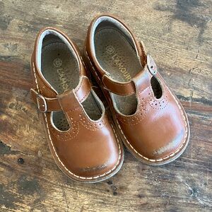 L'Amour Brown Leather T-Strap Mary Jane Kids Shoes